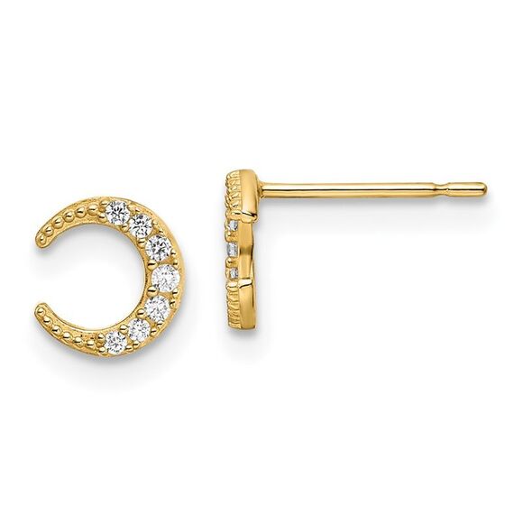 Kazi Luxury 14k Yellow Gold CZ Moon Post Earrings